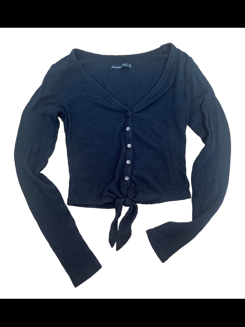 Abercrombie & Fitch Black Ribbed Tie-Front Long Sleeve Top